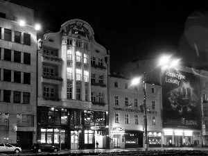 buildings, centre, night, Poznań, Street