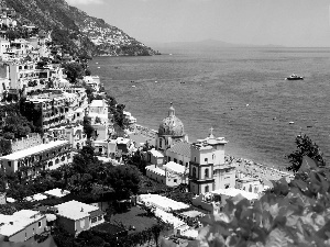 buildings, Sky, Amalfi, sea, Italy