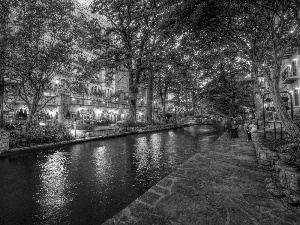 San Antonio, Town, buildings, River