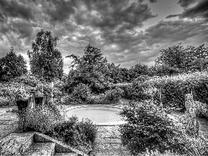 trees, Park, Bush, Flowers, viewes, Pool