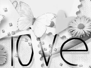 text, Flowers, butterflies, LOVE