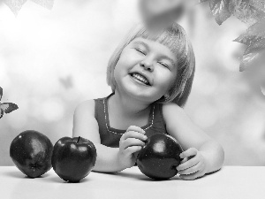 butterfly, girl, apples