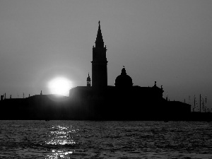 by, town, west, sun, Venice