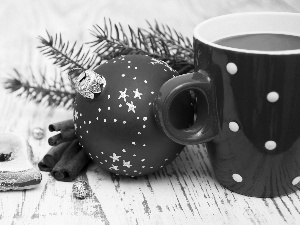 cake, Christmas, Cup, bauble, coffee