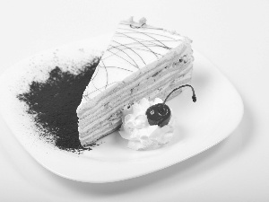 piece, plate, Wisienka, cake