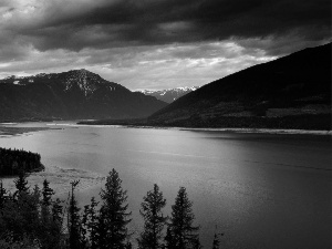 lake, clouds, Canada, Mountains