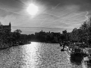 canal, apartment house, west, sun, Amsterdam