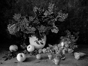 flame, Candle, Plant, apples, Vase