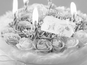 candles, Cake, roses