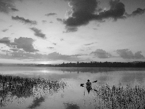 west, lake, canoeist, sun