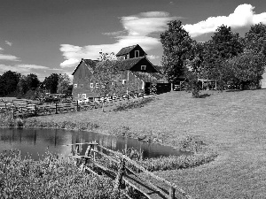 house, Pond - car