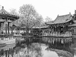 Pond - car, arbour, Switzerland, Chinese Garden, Zurich