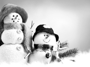 snowmen, snow, Scarves, Two cars, winter, caps, For Children