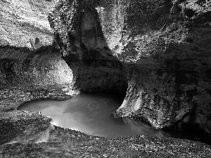 rocks, canyon, cave, River, flash, luminosity, ligh, sun, Przebijające
