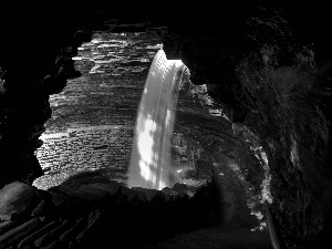 waterfall, cave