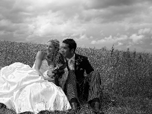 wine glass, young, White, Meadow, Steam, Champagne, Dress