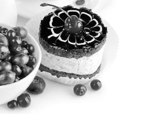 cherries, cake, blueberries