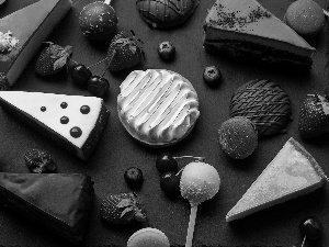 cake, strawberries, cherries, Cookies