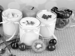 cherries, kiwi, fruit, apples, Yoghurt