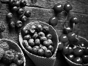 cherries, blueberries, raspberries