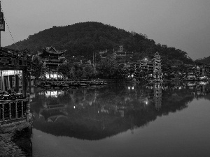 Restaurant, mountains, China, River