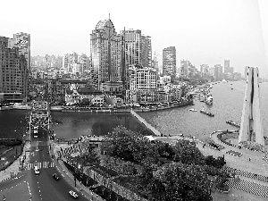skyscrapers, Szanghaj, China, bridge