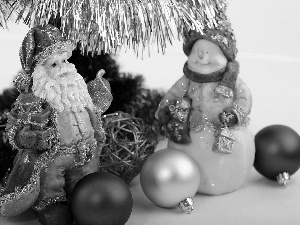 Christmas, decor, holly, Snowman, baubles