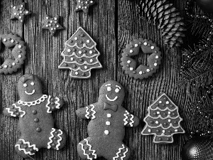 Gingerbread, Twigs, baubles, Christmas