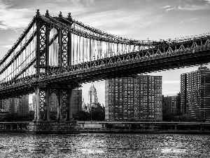 New, bridge, City, Manhattan, York, skyscrapers