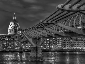 London, England, River, City at Night, Millenium Bridge
