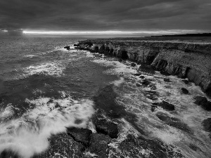 sea, clouds, cliff, Sky