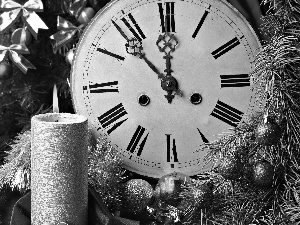 candle, Clock, composition, New Year