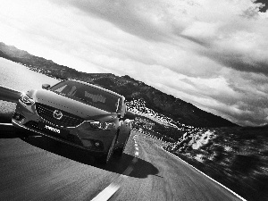 Mazda 6, water, clouds, Way