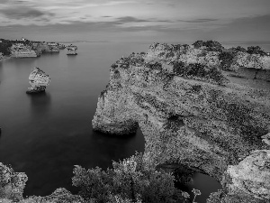 clouds, rocks, Algarve Region, sea, Coast, Atlantic Ocean, Portugal