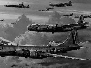 Bombers, Sky, clouds, B-29