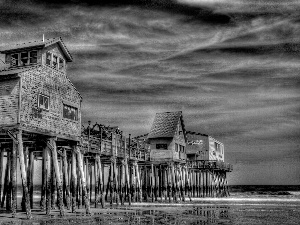 clouds, pier, Beaches