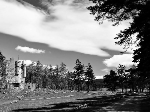 Castle, Park, clouds, Culzean