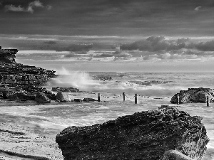 clouds, sea, Cliffs