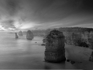 clouds, sea, Cliffs