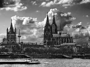 Cologne, River, clouds, chair