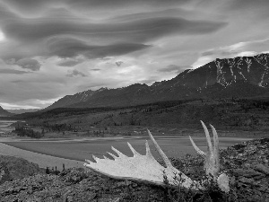 clouds, Mountains, Desert