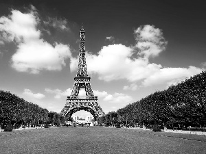 lane, Eiffla Tower, clouds