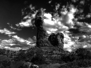 clouds, evening, Desert, canyons, The Hills