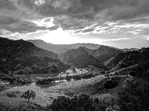 clouds, Mountains, forest