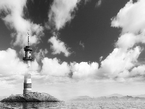 clouds, Lighthouse, maritime
