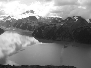 clouds, lake, Mountains