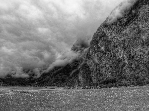 clouds, Meadow, Mountains