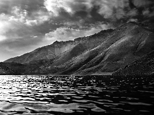 clouds, sea, Mountains