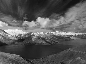 clouds, Norway, Snowy, Mountains, lake