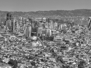 panorama, skyscrapers, clouds, town